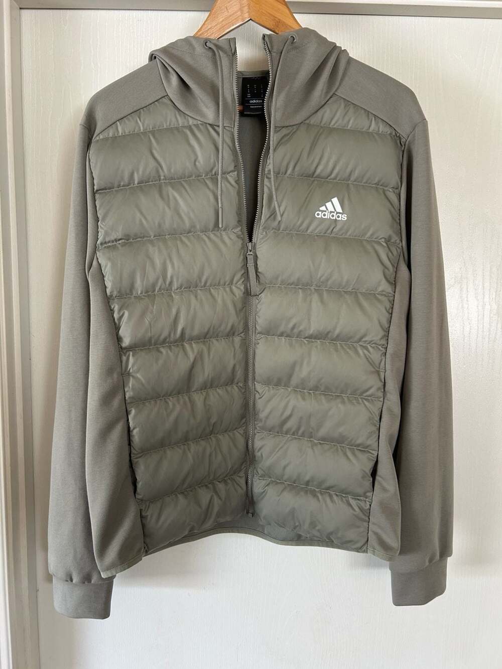 Adidas Hybrid Puffer Full Zip Hooded Jacket Olive Green Size M